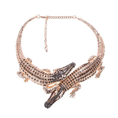 Occident Jewelry Vintage Big Full Crystal Crocodile Necklace Women Clavicle Chain Halloween Pendant Necklace Gift