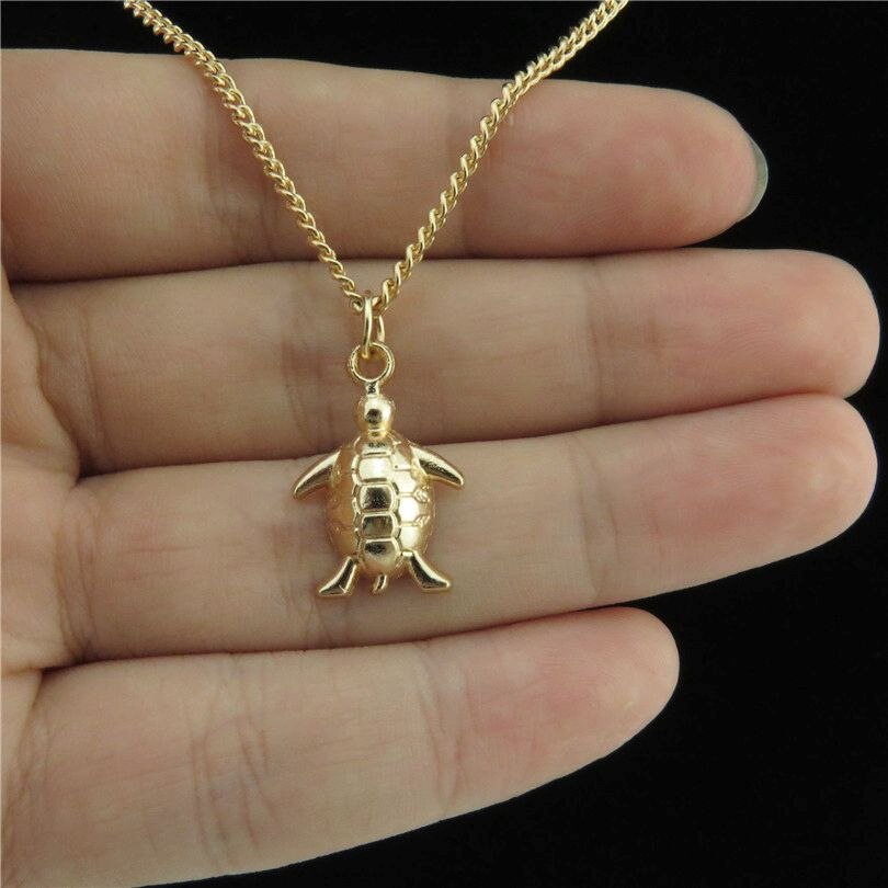 Ocean Beach KC Light Gold Alloy Sea Swimming Turtle Charms Animal Tortoise Pendant Collar Chain Necklaces Choker Jewelry Making