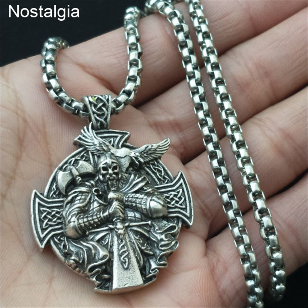 Odin Axe And Raven Men Jewelry Norse Cross Helena Rosova Viking Necklace Wiccan Pagan Amulet Jewlery