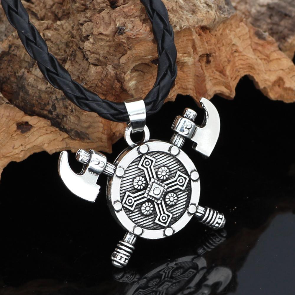 Odin Symbol Necklace Vintage Myth Viking Double Axe Pendant Classic Trendy Men's Couple Models Amulet Necklace Gifts Accessories