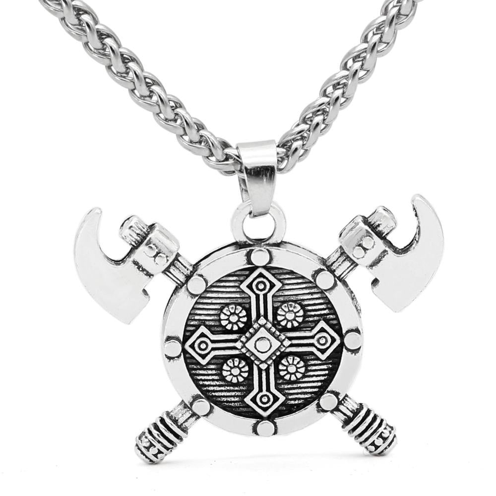 Odin Symbol Necklace Vintage Myth Viking Double Axe Pendant Classic Trendy Men's Couple Models Amulet Necklace Gifts Accessories