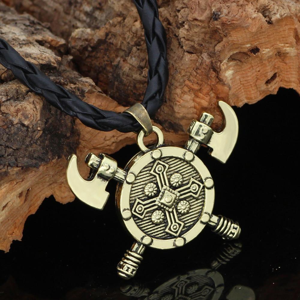 Odin Symbol Necklace Vintage Myth Viking Double Axe Pendant Classic Trendy Men's Couple Models Amulet Necklace Gifts Accessories