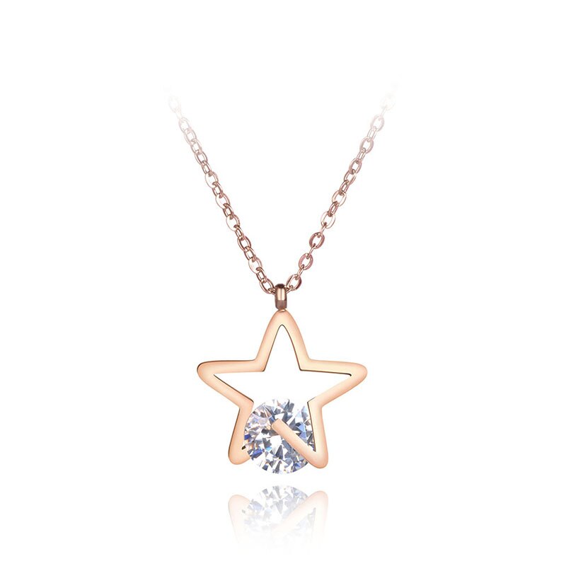 Office Stainless Steel Cubic Zirconia Star Pendant Necklaces Jewelry Rose Gold Chokers Necklace For Women Girls N19013