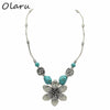 Olaru Factory Price   Bohemia Tibet Jewelry Vintage stone Flower Pendant Retro Necklace for Women ZS-004