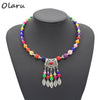 Olaru Jewelry Tibet Trendy Bohemia Beads Big Flower Leaf Choker Necklaces Woman Nation Collar Statement Necklace Accessories