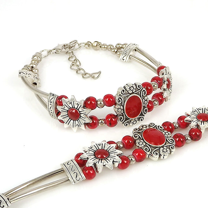 Vintage stone Bracelets for Women Silver Chain Blue Boho Bohemian Bracelet with Stones Bohemian Jewelry Gift ZA-069
