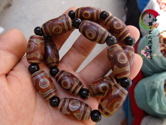 Old Dzi Tibetan Classic Mysterious Dzi Bracelet 7pcs Diz beads Red Color 23mm*14mm