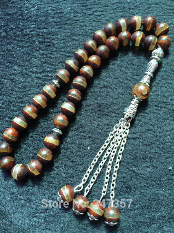 Old Natural Stone Islamic 33 prayer beads Rosary muslim tasbih gift Allah misbaha sibha tesbih tespeeh