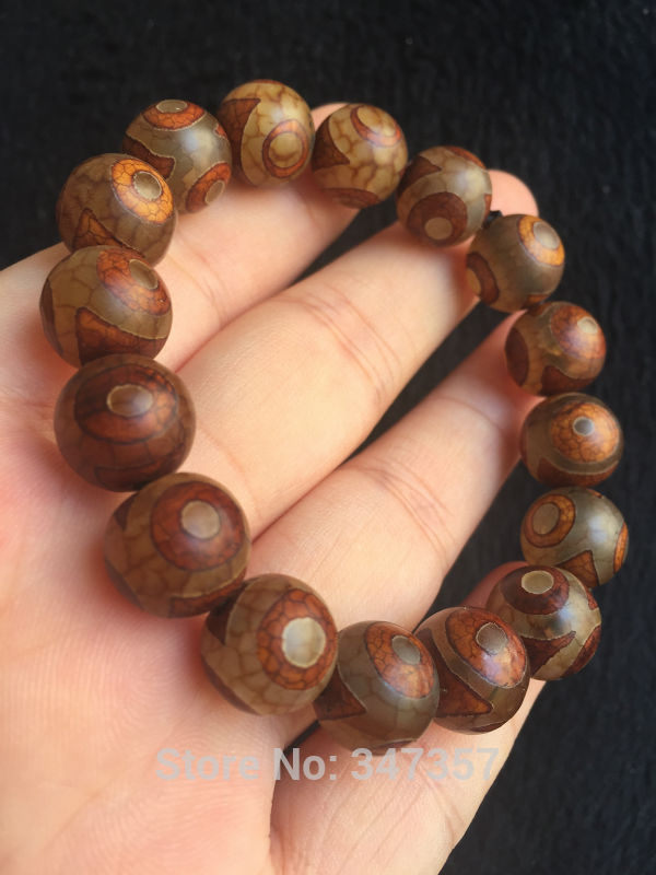 Old Three Eyed Dzi Tortoise Agate Bracelet Round Beads Tibet Old Beads Prayer Beads