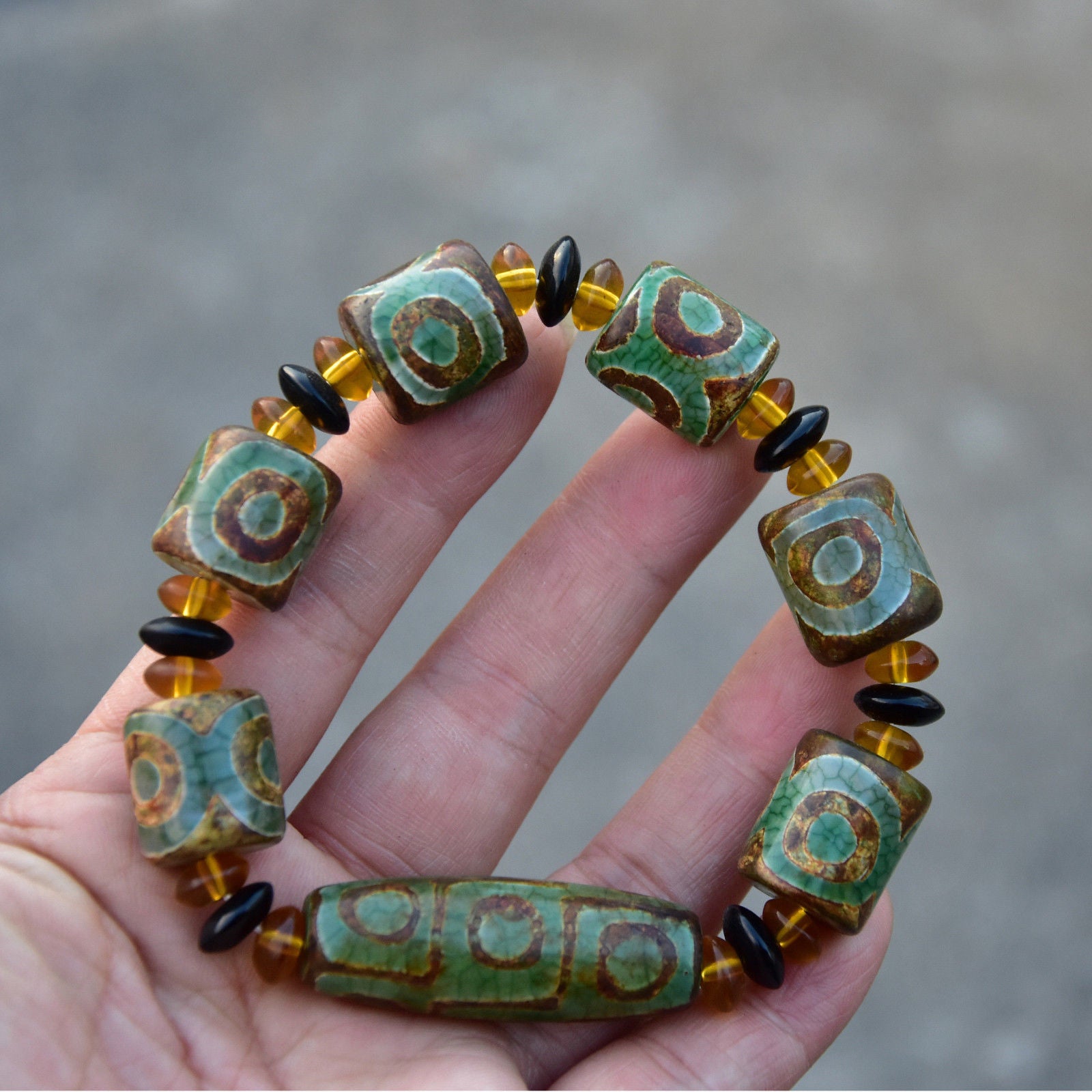 Old Tibetan Natural Agate 3 Eyes Pattern LARGE Dzi Bead 18*15MM