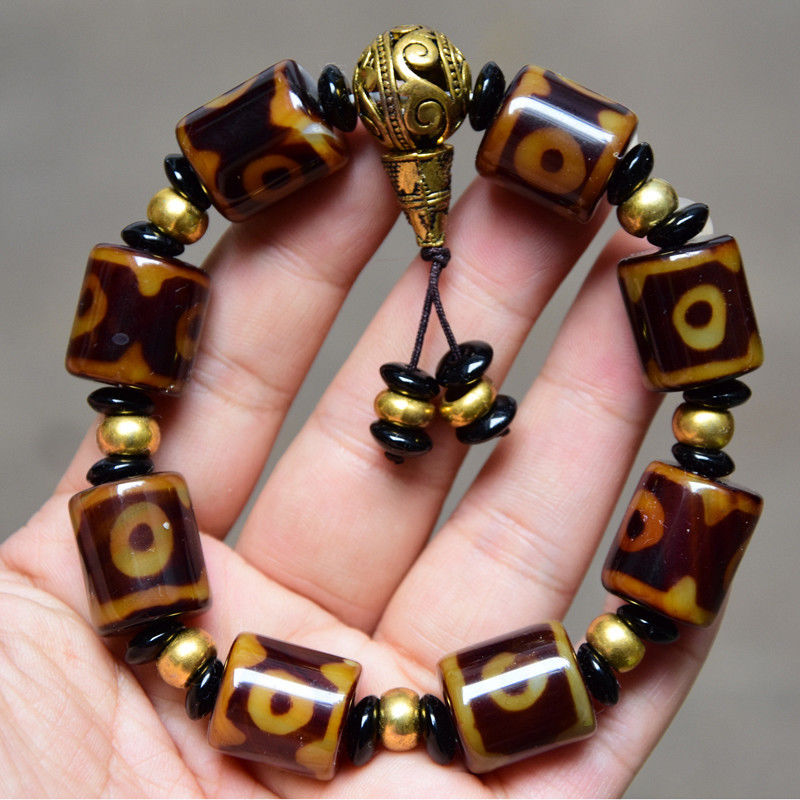 Old Tibetan Natural Agate 3 Eyes Pattern LARGE Dzi Bead