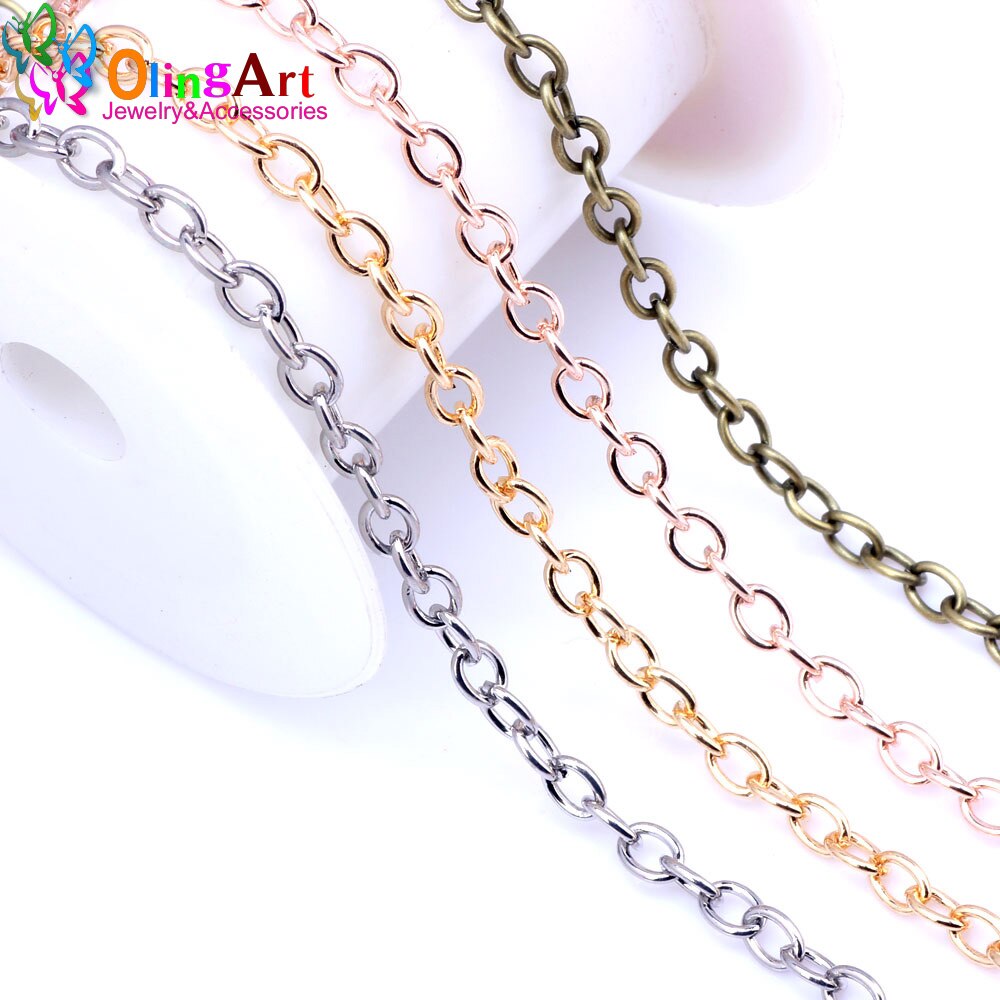 OlingArt 3M/Lot 6MM Rose Gold/Gold/Rhodium/Bronze Color Plated Oval Shape Cross Link Chains DIY Jewelry Accessories Making