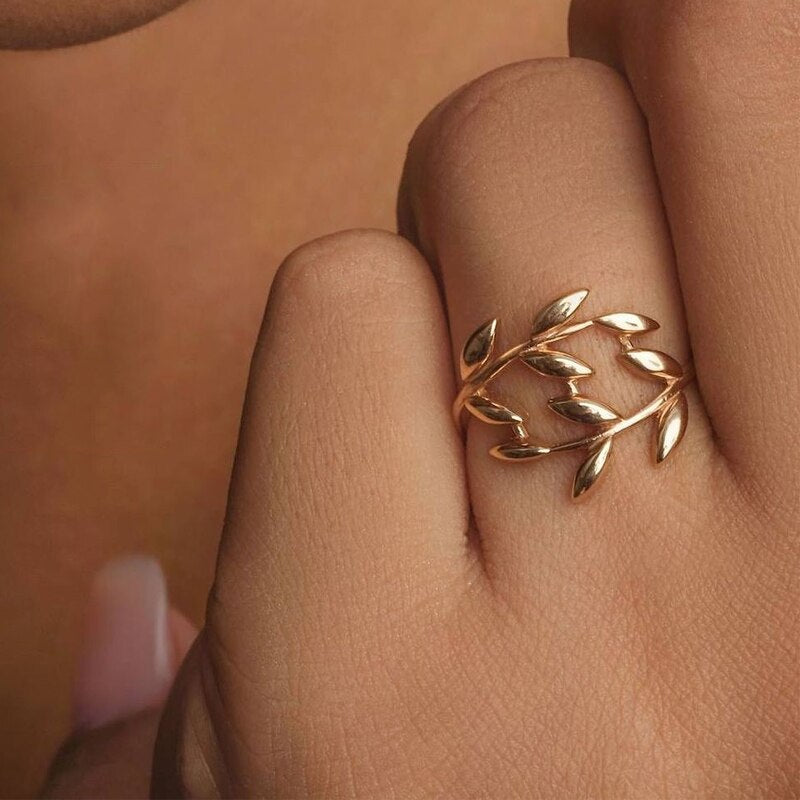 Olive Tree Branch Leaves Rings For Women Open Adjustable Gold Color Ring Plant Female Knuckle Couple Wedding Band Jewelry anillo