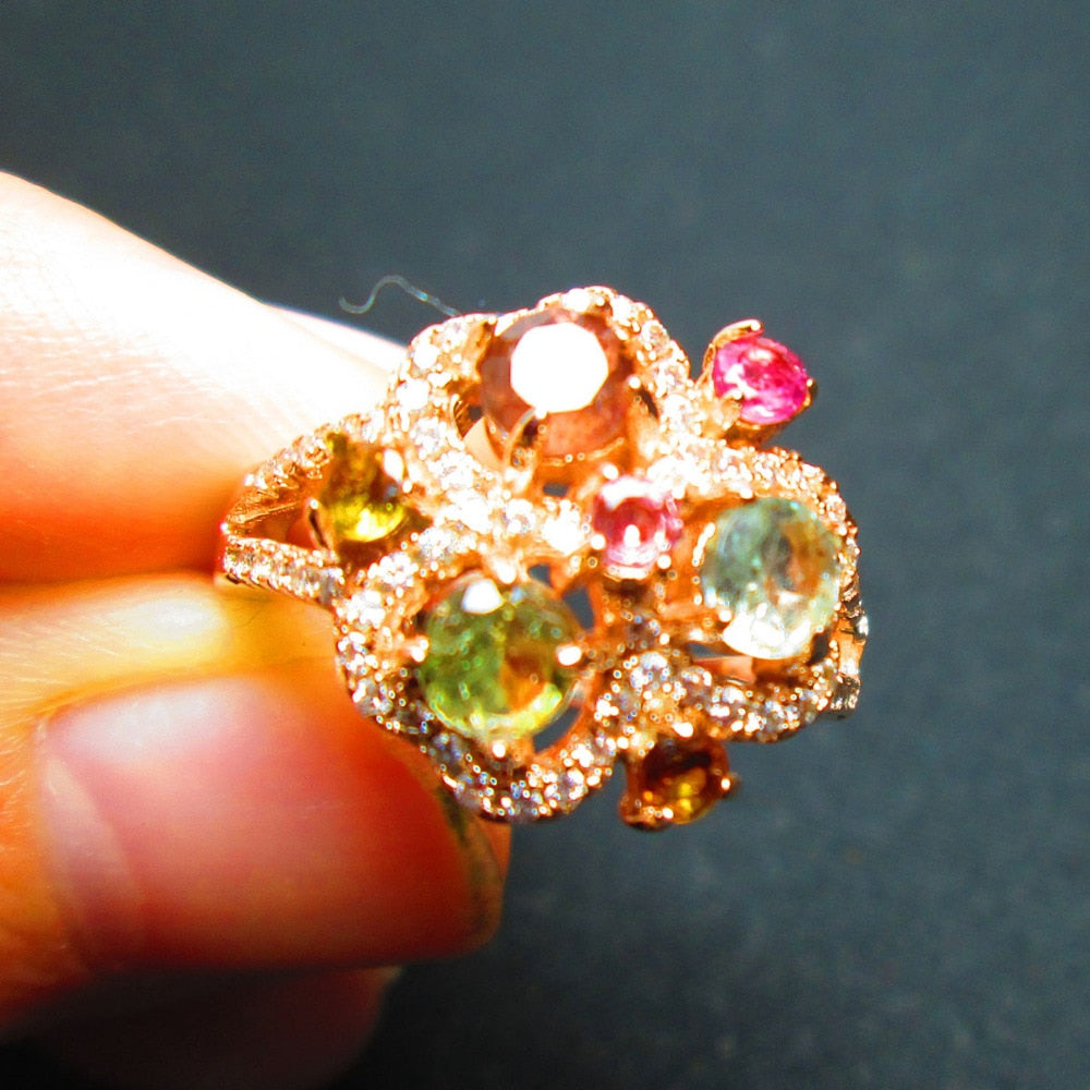 On sale Fine Jewelry Real 925 Steling Silver s925 100% Natural Tourmaline Gemstone Female Rings Christmas Gift