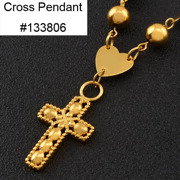 One PCS/Gold Color Beads Chain Necklaces for Women With Cross Heart Rectangle Pendant Hawaii G Marshall Island Jewelry #J0786