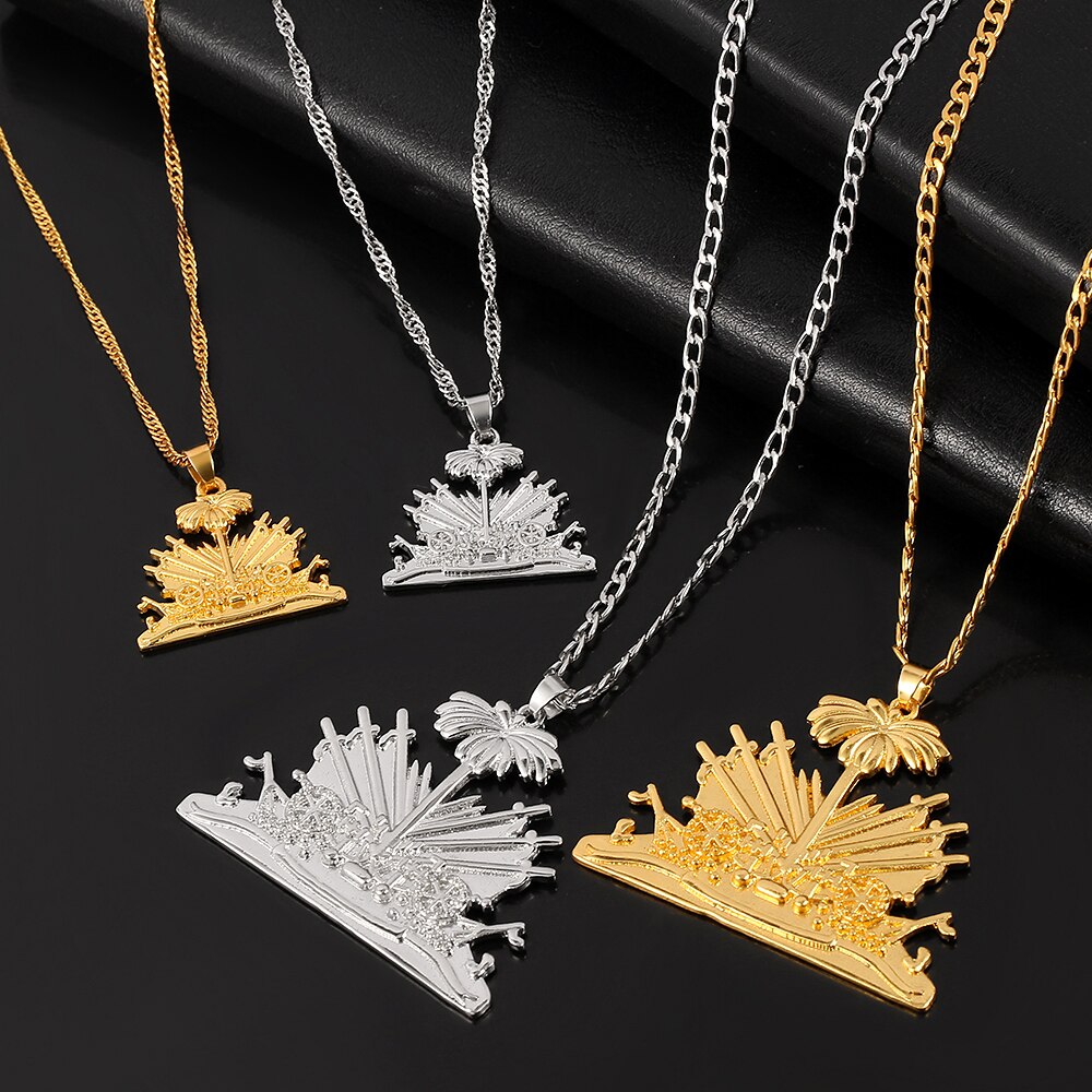 One Piece Haiti Pendant and Necklace for Men Women Chain Necklace Gold Silver Color Jewelry Gifts of Haiti Ayiti Jewellery