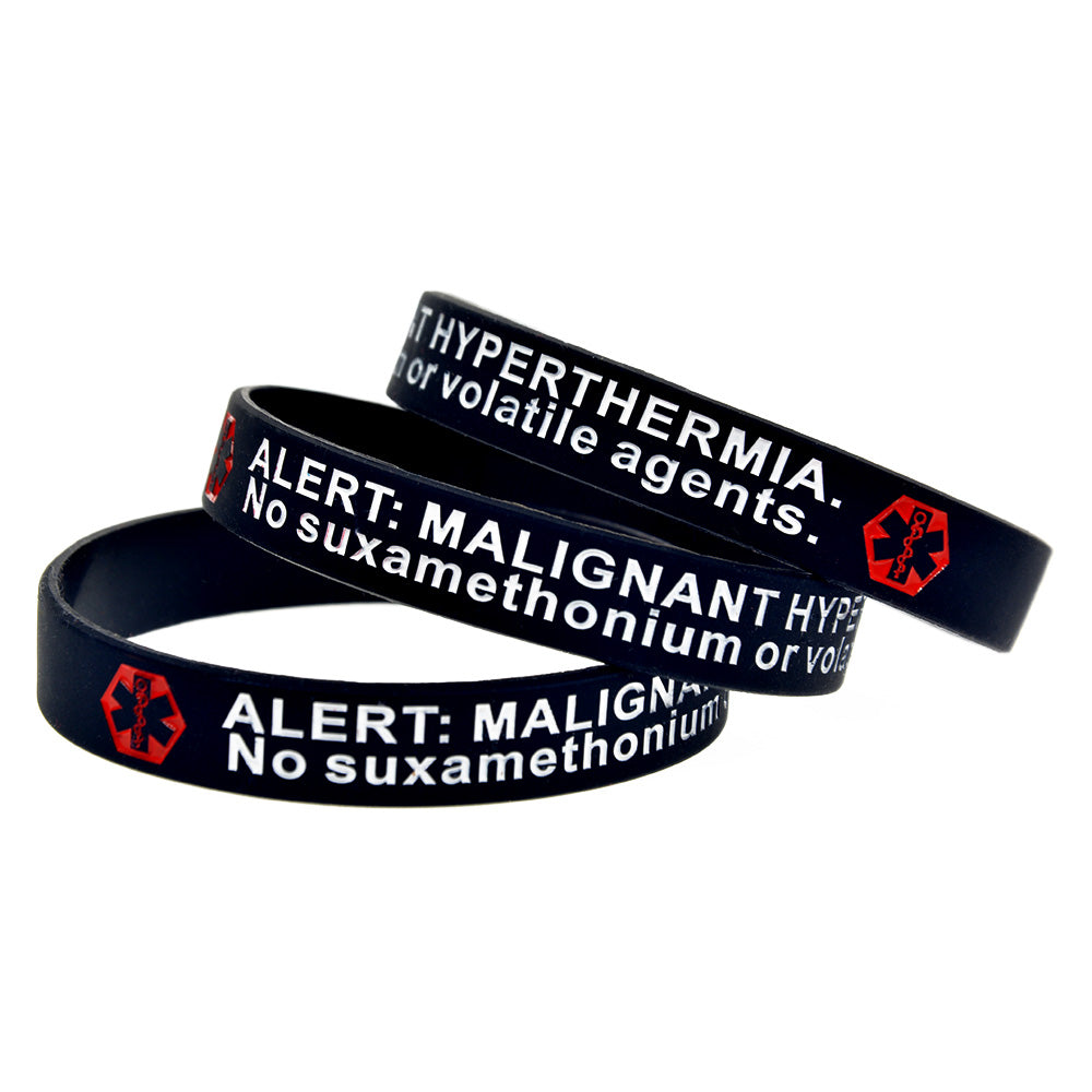 50PCS/Lot Medical Alert Malignant Hyperthermia Silicone Bracelet Wristband