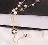 Fashion Jewelry Necklace Simulated Pearl Pendant Expoyed Flower Chain Long Necklace Black And White Color