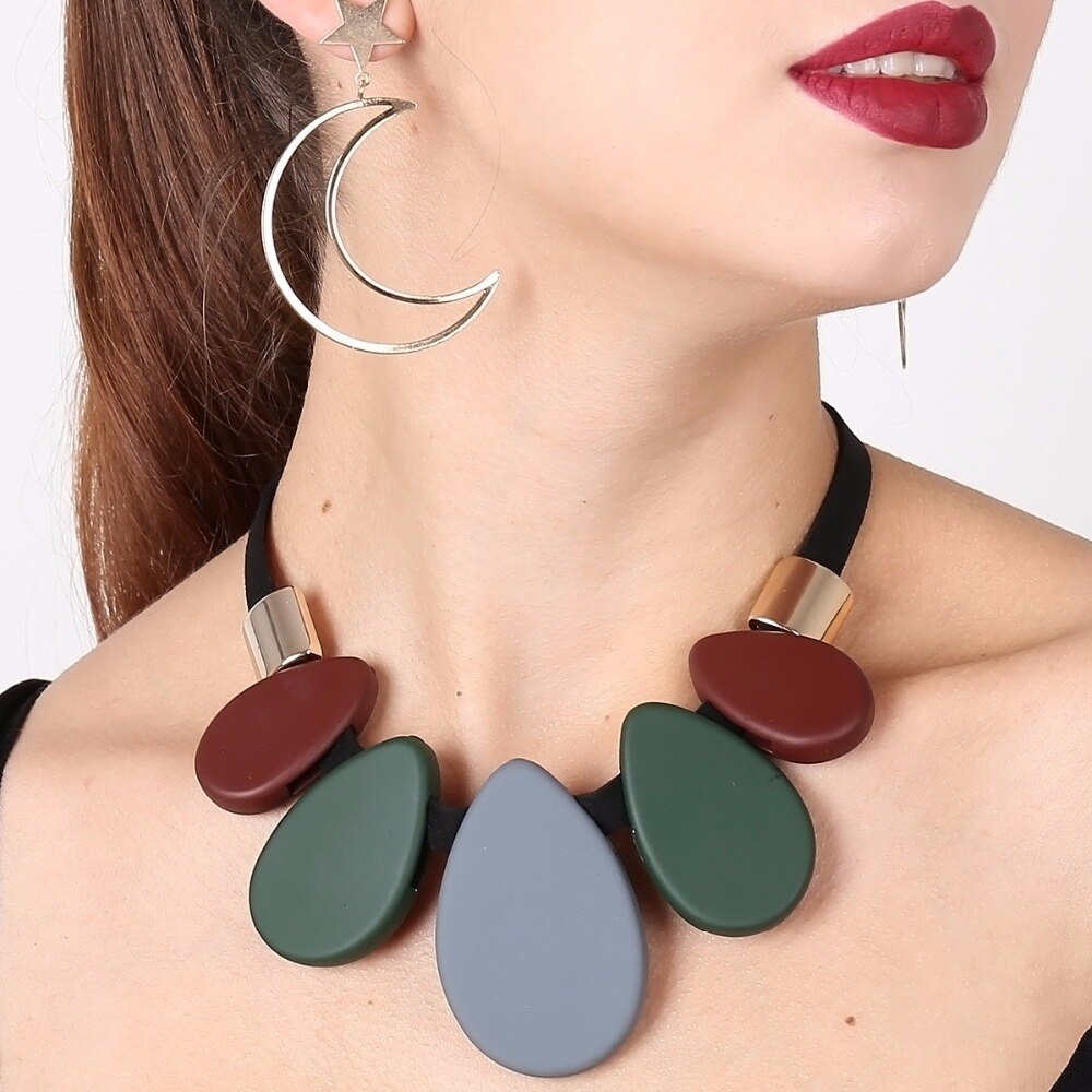 Onnea Resin Water Drop Charm Collar Necklace Women  Vintage Pendants Maxi Necklace Jewelry Gifts