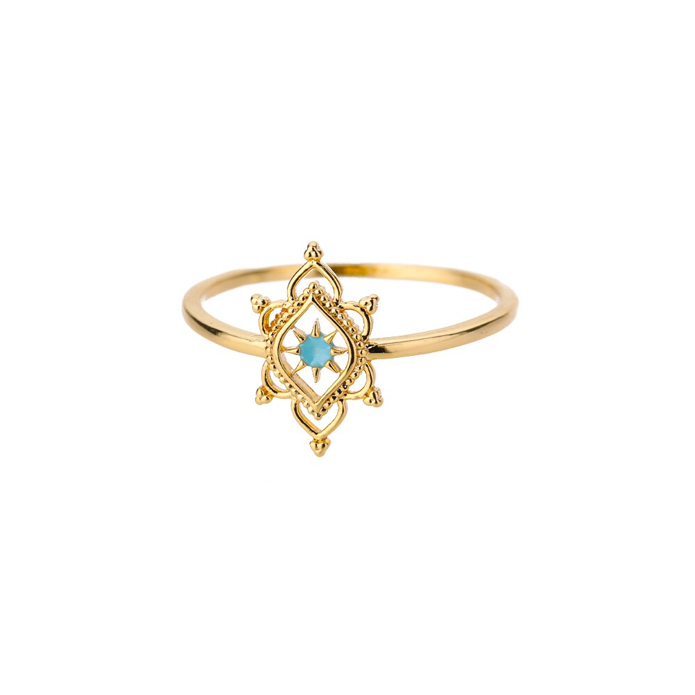 Opal Hexagonal Flower Rings For Women Stainless Steel Gold Color Floral Finger Ring 2023 Trend Wedding Couple Jewerly