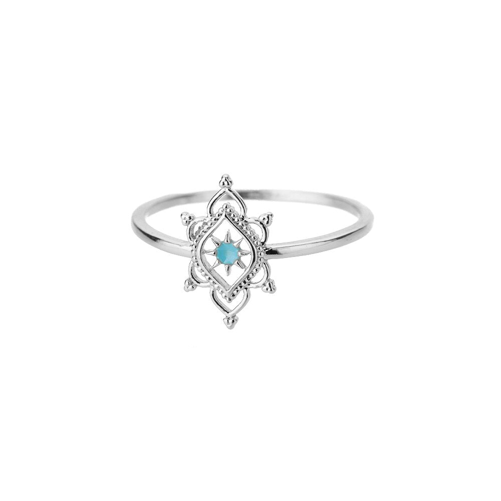 Opal Hexagonal Flower Rings For Women Stainless Steel Gold Color Floral Finger Ring 2023 Trend Wedding Couple Jewerly