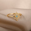 Opal Hexagonal Flower Rings For Women Stainless Steel Gold Color Floral Finger Ring 2023 Trend Wedding Couple Jewerly