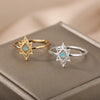 Opal Hexagonal Flower Rings For Women Stainless Steel Gold Color Floral Finger Ring 2023 Trend Wedding Couple Jewerly
