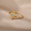 Opal Hexagonal Flower Rings For Women Stainless Steel Gold Color Floral Finger Ring 2023 Trend Wedding Couple Jewerly