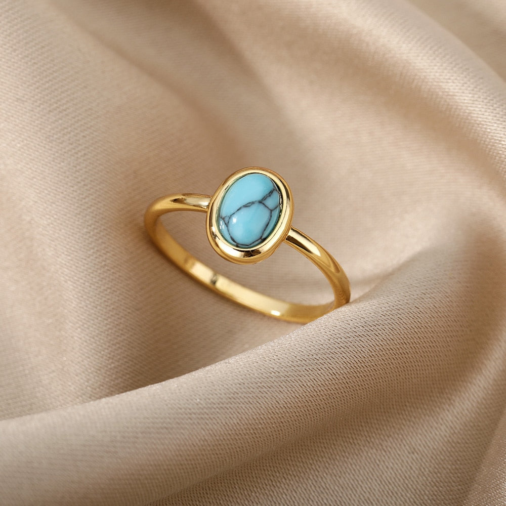 Opal Rings For Women Stainless Steel Gold Color Moonstone Ring 2023 Trend Wedding Band Couple Aesthetic Jewelry Anillos Mujer