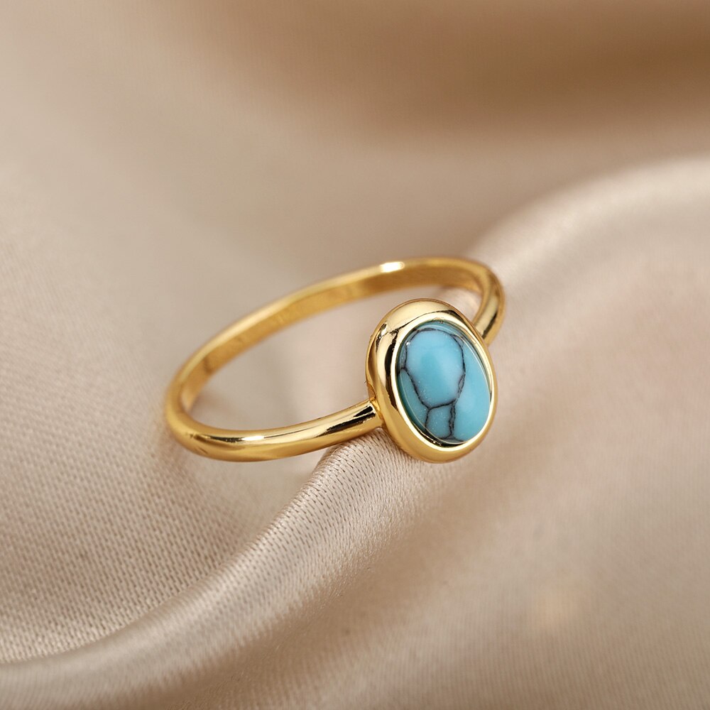 Opal Rings For Women Stainless Steel Gold Color Moonstone Ring 2023 Trend Wedding Band Couple Aesthetic Jewelry Anillos Mujer