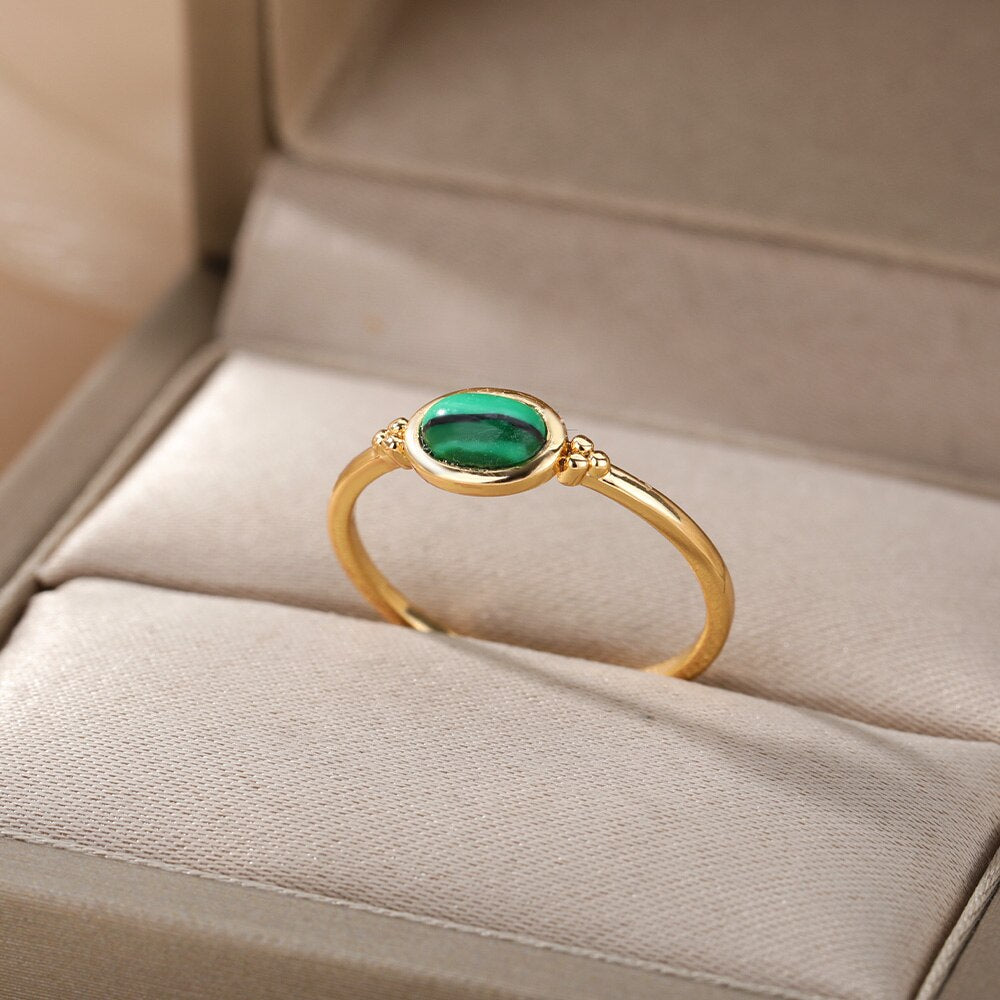 Opal Rings For Women Stainless Steel Gold Color Moonstone Ring 2023 Trend Wedding Band Couple Aesthetic Jewelry Anillos Mujer