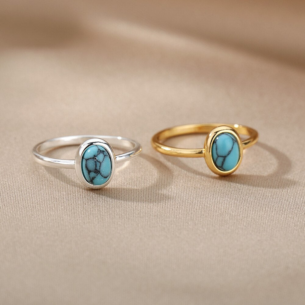 Opal Rings For Women Stainless Steel Gold Color Moonstone Ring 2023 Trend Wedding Band Couple Aesthetic Jewelry Anillos Mujer