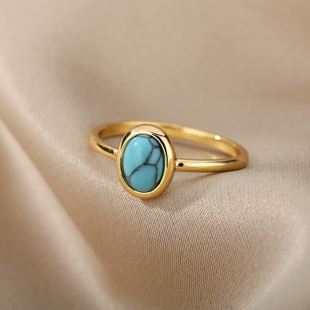 Opal Rings For Women Stainless Steel Gold Color Moonstone Ring 2023 Trend Wedding Band Couple Aesthetic Jewelry Anillos Mujer