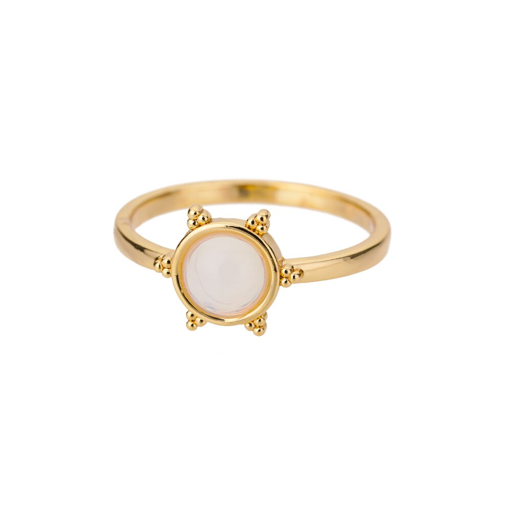 Opal Rings For Women Stainless Steel Gold Color Moonstone Ring 2023 Trend Wedding Band Couple Aesthetic Jewelry Anillos Mujer