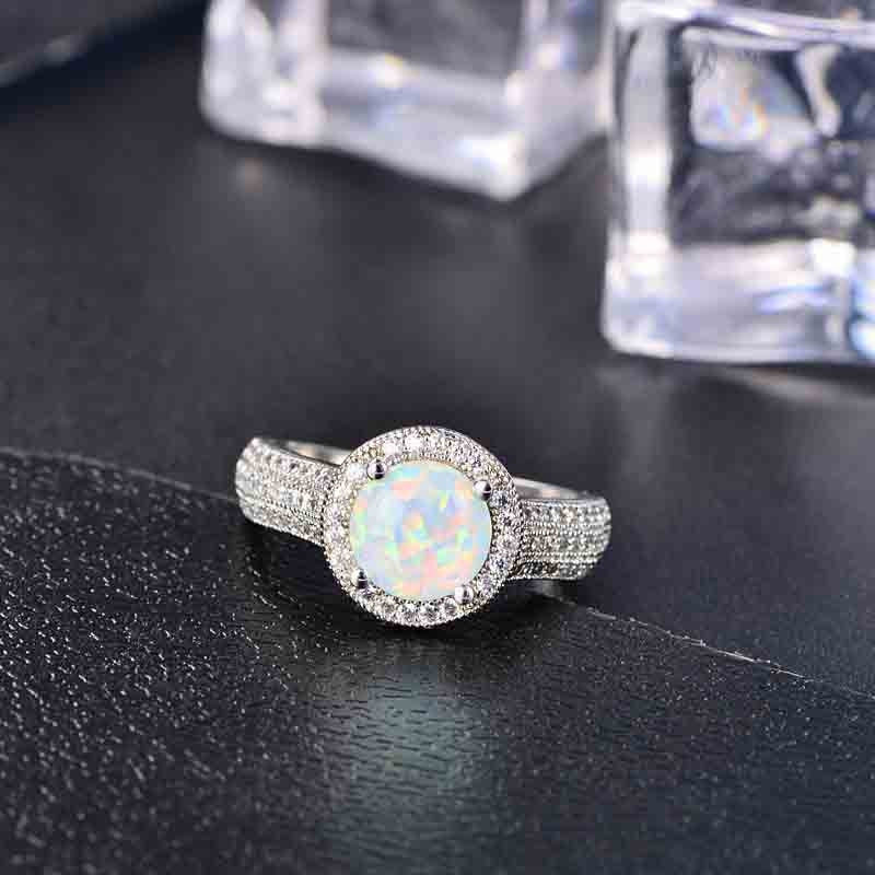 Opal Rings For Women Sterling S925 Silver Round Multicolor Stone Trendy Luxury Fine Jewelry Bridal Wedding Anniversary Ring