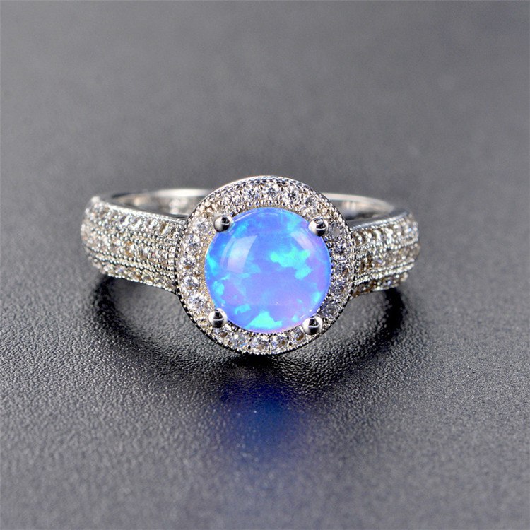 Opal Rings For Women Sterling S925 Silver Round Multicolor Stone Trendy Luxury Fine Jewelry Bridal Wedding Anniversary Ring