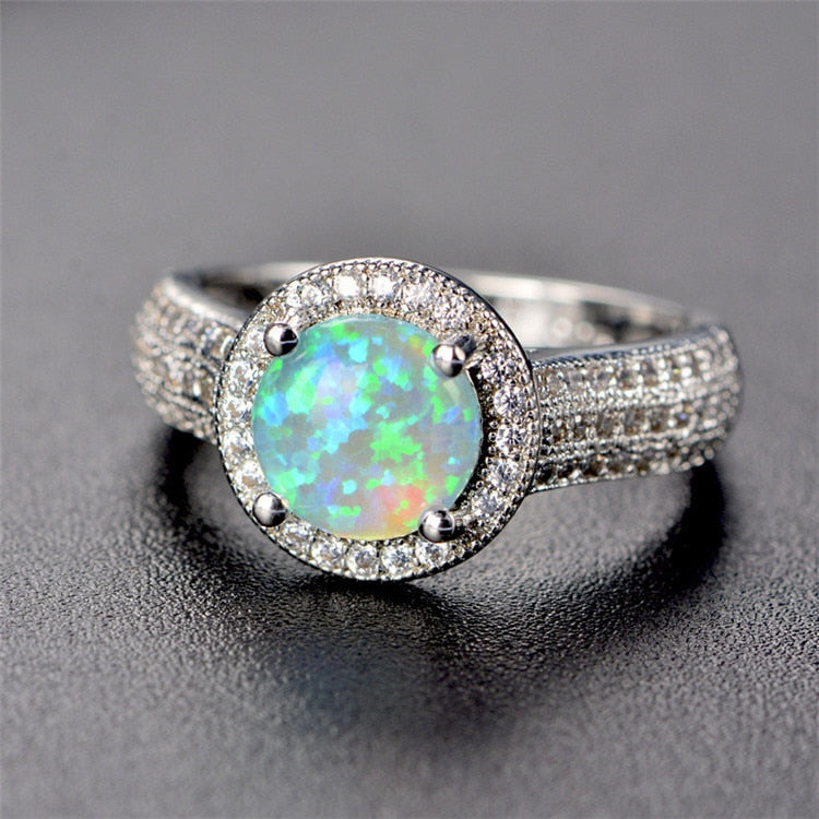 Opal Rings For Women Sterling S925 Silver Round Multicolor Stone Trendy Luxury Fine Jewelry Bridal Wedding Anniversary Ring