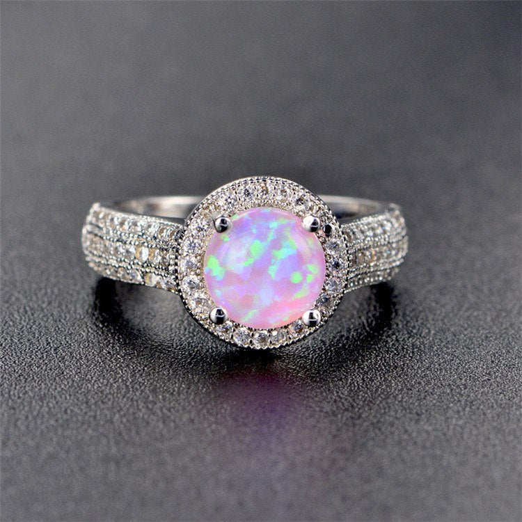 Opal Rings For Women Sterling S925 Silver Round Multicolor Stone Trendy Luxury Fine Jewelry Bridal Wedding Anniversary Ring