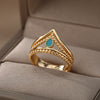 Open Blue Opal Rings For Women Adjustable Stainless Steel Gold Color Ring 2023 Trend Wedding Jewelry Couple Gift anillos