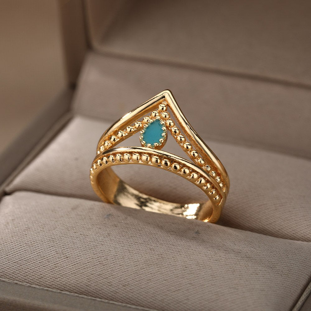 Open Blue Opal Rings For Women Adjustable Stainless Steel Gold Color Ring 2023 Trend Wedding Jewelry Couple Gift anillos
