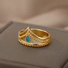 Open Blue Opal Rings For Women Adjustable Stainless Steel Gold Color Ring 2023 Trend Wedding Jewelry Couple Gift anillos