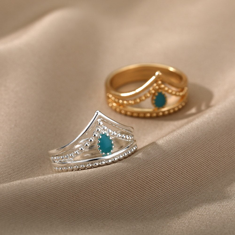 Open Blue Opal Rings For Women Adjustable Stainless Steel Gold Color Ring 2023 Trend Wedding Jewelry Couple Gift anillos