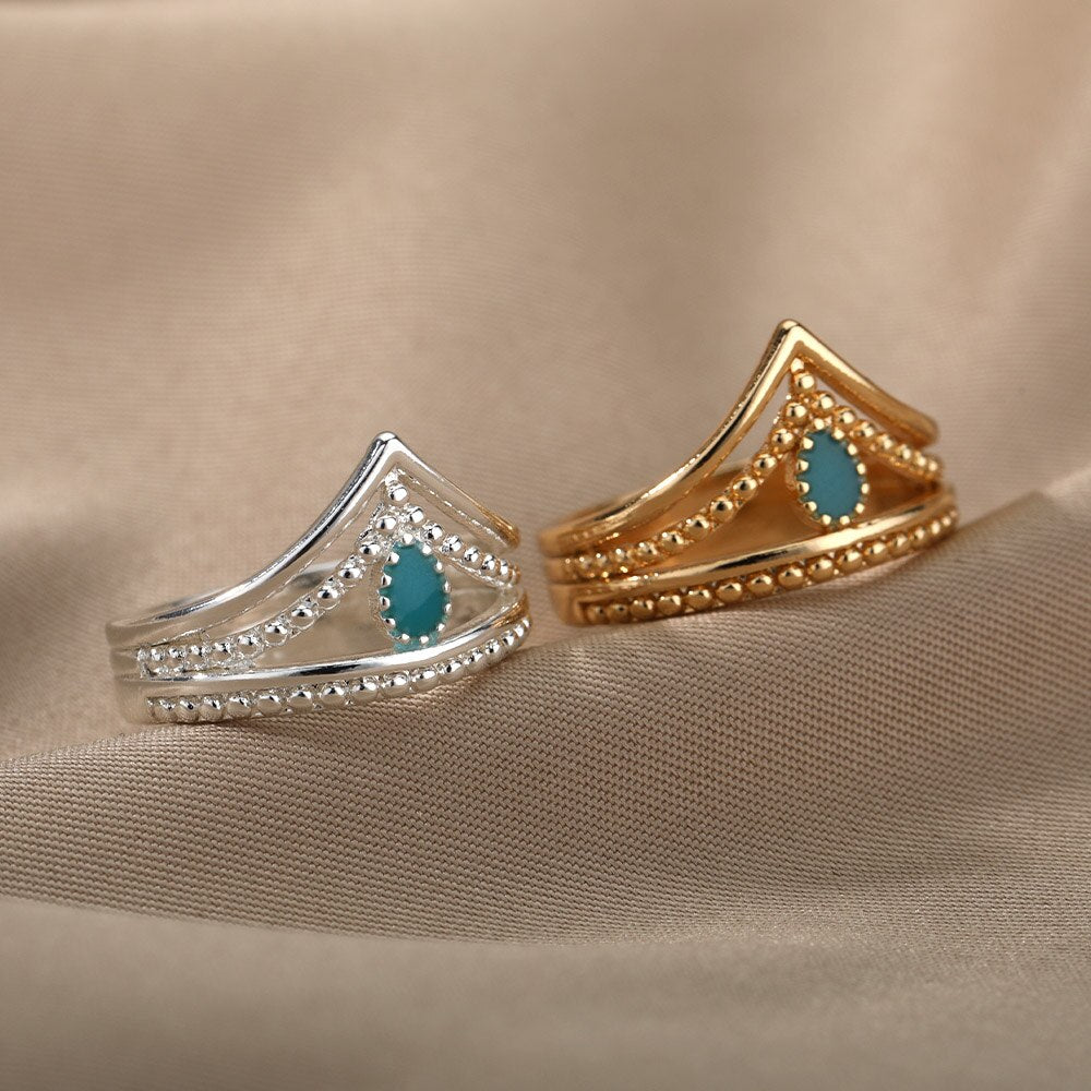 Open Blue Opal Rings For Women Adjustable Stainless Steel Gold Color Ring 2023 Trend Wedding Jewelry Couple Gift anillos