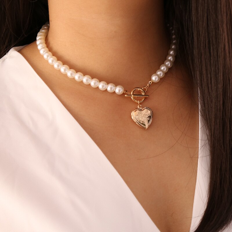 Open Love Pearl Vintage Necklace Women's Letter Item Clavicle Chain necklaces for women  pearl necklace
