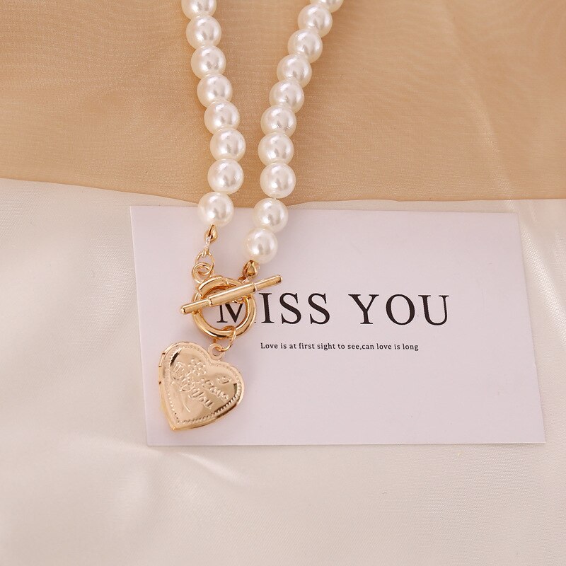 Open Love Pearl Vintage Necklace Women's Letter Item Clavicle Chain necklaces for women  pearl necklace