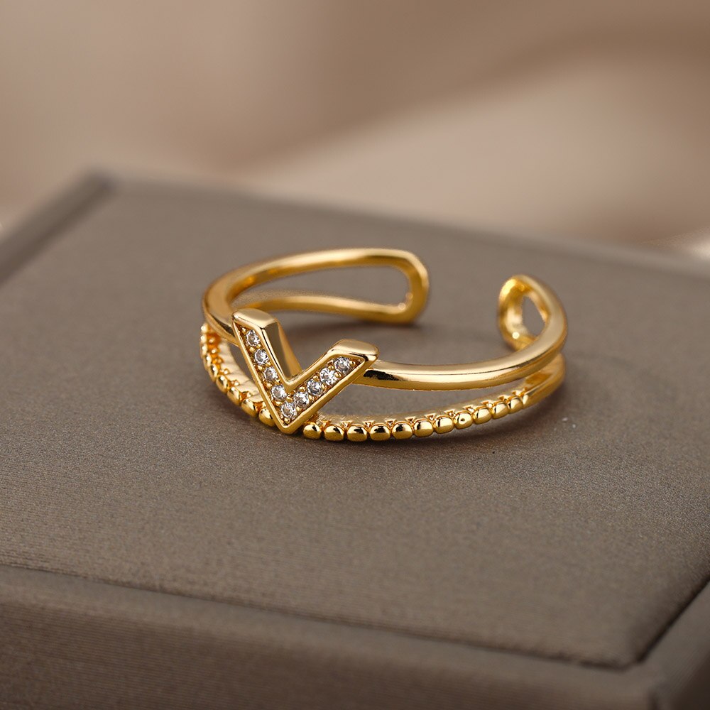 Open Victory Zircon Rings For Women Men Stainless Steel Adjustable Cubic Zirconia Ring 2023 Trend Crystal Aesthetic Jewelry Gift