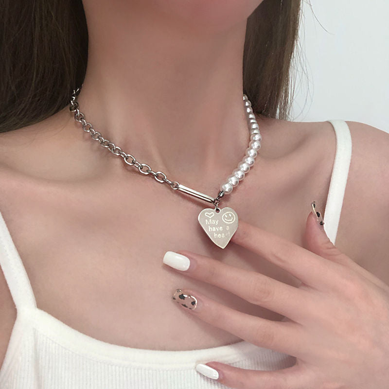 Open love pearl retro necklace female letter item INS clavicle chain Pendant for women christmas Birthday party gifts