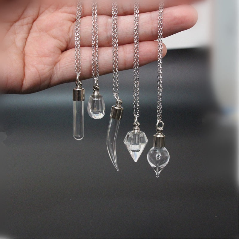 Openable Water Drop Heart Steel Chain Keepsake Essential Oil Pendant Memorial Jewelry Perfume Jewellery Glaze Vial Necklace