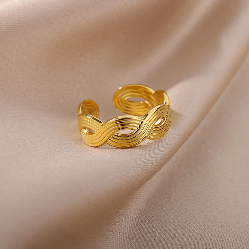 Opening Adjustable Wave Rings for Women Stainless Steel Tangled Infinity Ring 2023 Trend Couple Wedding Jewelry anillos mujer