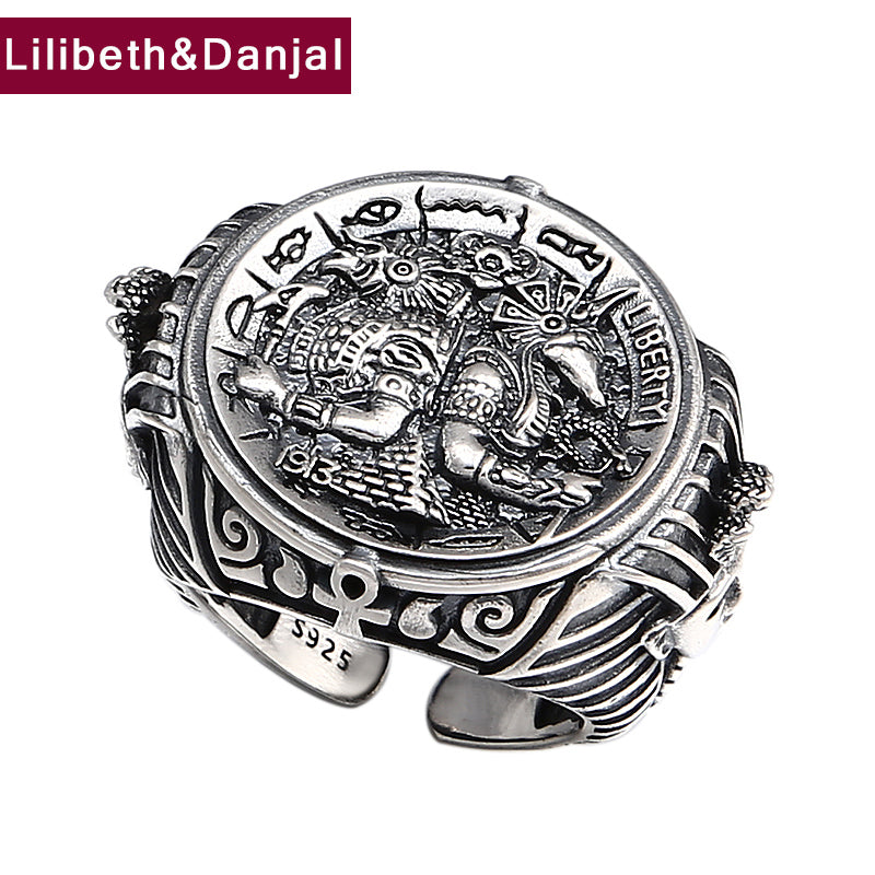 Opening Ring 100% Real 925 Sterling Silver Jewelry for men women Ethnic Egyptian Pharaoh adjustable Ring 2020 accessories R87